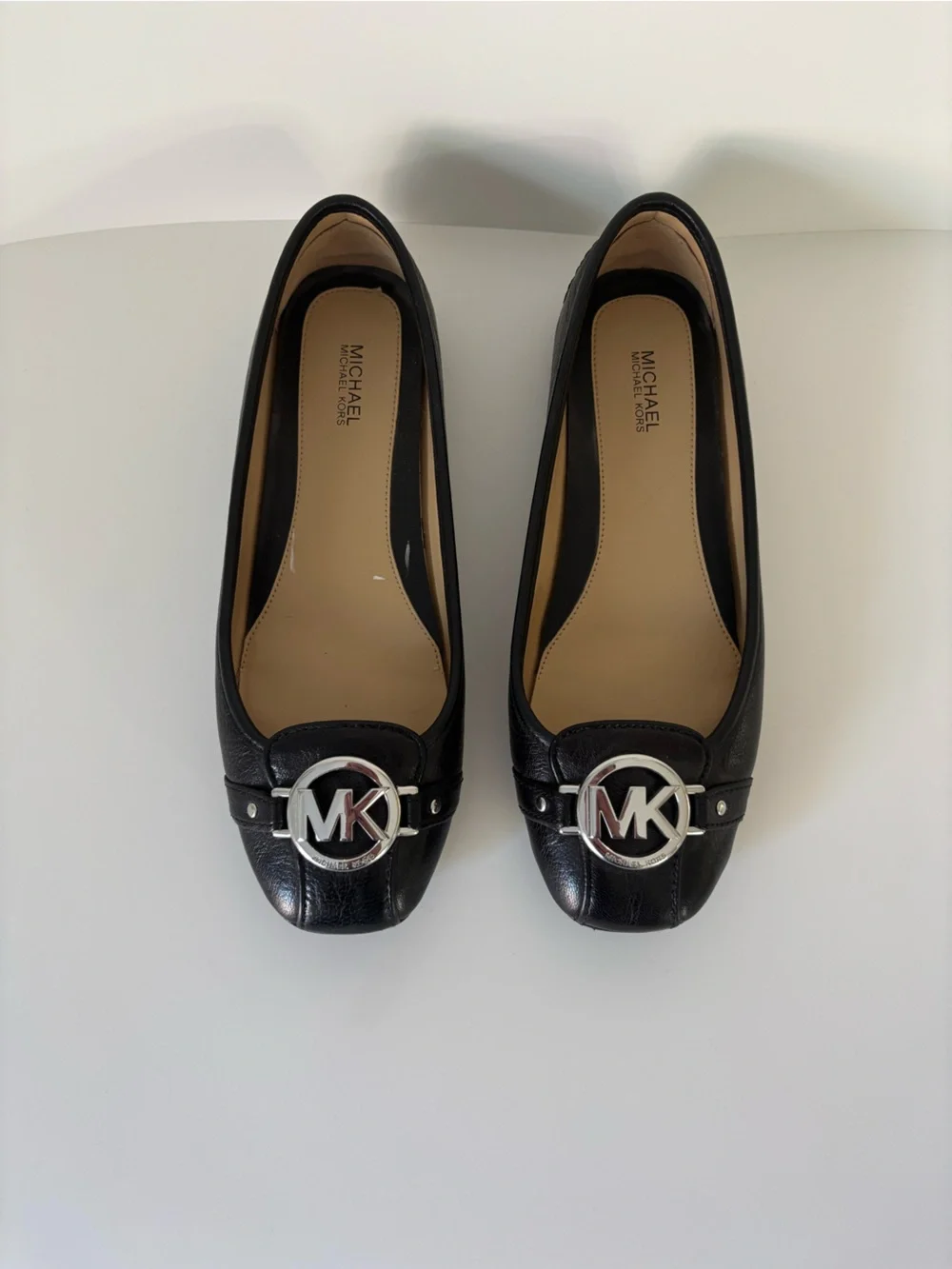 Michael Kors Black Leather MK Logo Ballet Flats